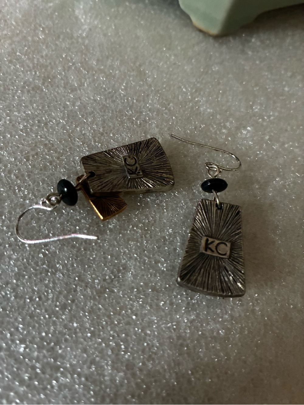 Silver-Tone Rectangular Drop Earrings with Black Bead
